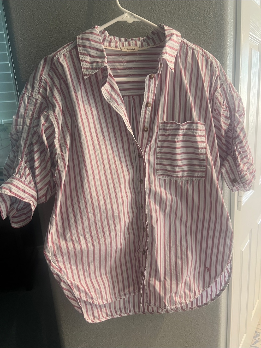 Pilcro Pink & White Striped Button-Down Shirt